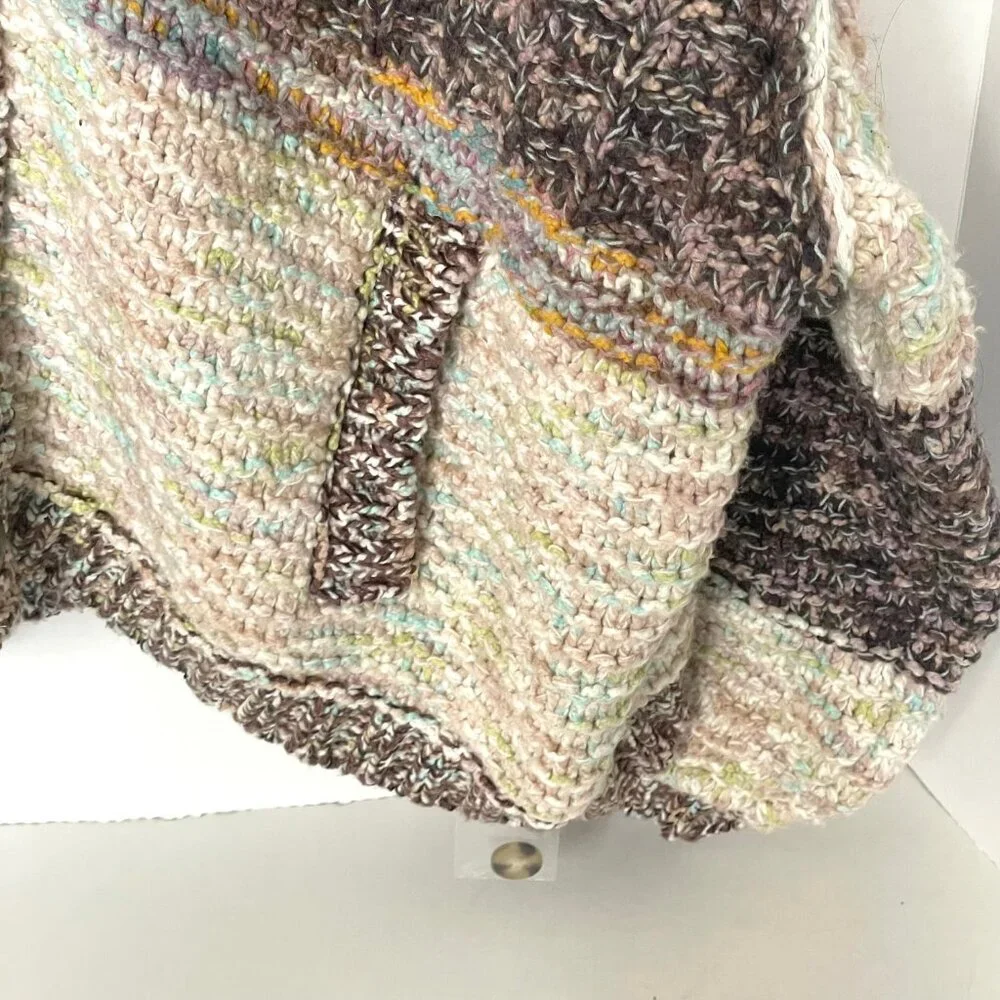 Free People Isabella Cardigan Chunky Knit Slouchy Brown Cream Patchwork M